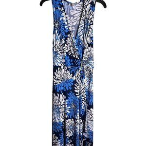 NWT ROBBIE BEE Blue White Floral Wrap Long Maxi Dress Size Medium